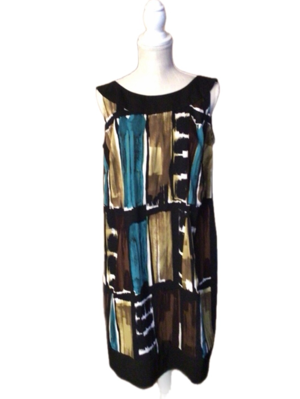 Dressbarn Plus Size 22 Sleeveless Abstract Geometric Block Shift Dress Teal Gree